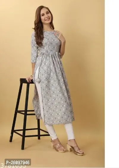 Stylish Cotton Grey Stitched Anarkali Kurta For Women