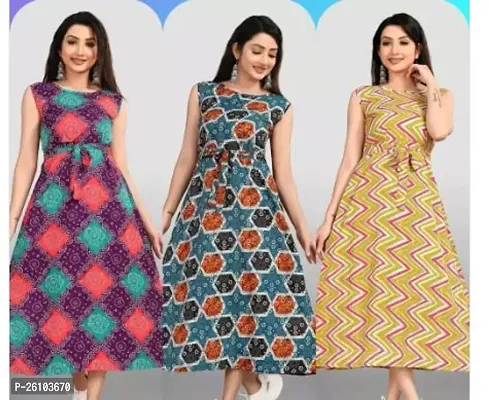 Stylish Poly Crepe Printed Dress For Women Pack Of 3