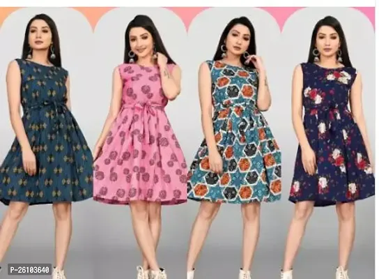 Stylish Poly Crepe Printed Dress For Women Pack Of 4