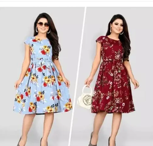 Stylish Poly Crepe Dress For Women Pack Of 2