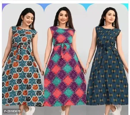 Stylish Poly Crepe Printed Dress For Women Pack Of 3