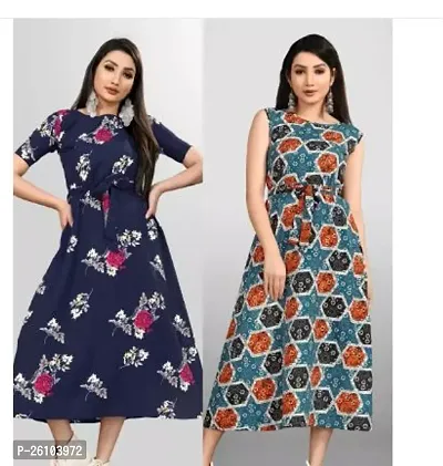 Stylish Poly Crepe Printed Dress For Women Pack Of 2