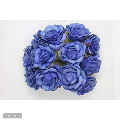 Classic Artificial Velvet Flowers Hair Accessory Art Party Decor Flowers -(Pack Of 36 Pcs,Blue)