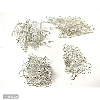 Classic Combo Of Jewellery Making Kit Of Head Pins, Eyepins, Jump Rings, Ear Hooks Clasps Pack Of 100 Each (Silver), Crystal