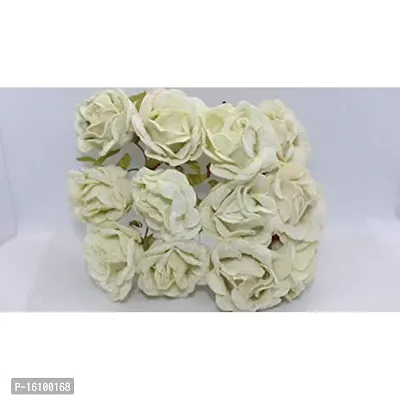 Classic Artificial Velvet Flowers Hair Accessory Art And Craft Party Decor Flowers -(Pack Of 36 Pcs,Cream)