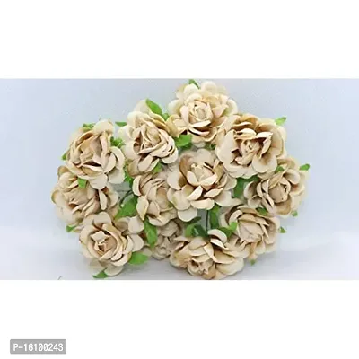 Classic Artificial Satin Flowers Home Decor Craft Flowers -(Pack Of 30 Pcs, Light Brown)