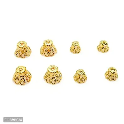 Classic Combo Of Golden Fancy Flower Bead Caps For Silk Thread Jewellery Making (6 Mm - 500 Pcs) (8 Mm - 250 Pcs)