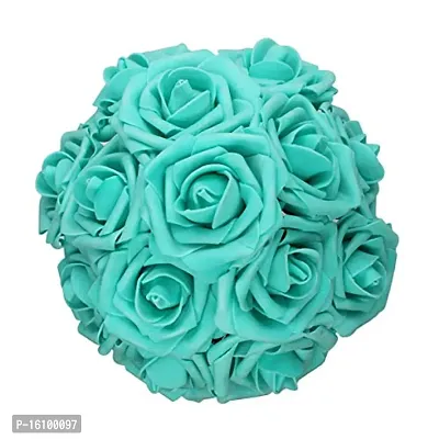 Classic Big Mulberry Paper Rose Art Craft Flowers Bunch (Sky Blue) - Set Of 36 Pieces