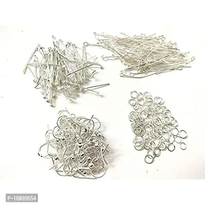 Generic Combo Of Jewellery Making Kit Of Head Pins, Eyepins, Jump Rings, Ear Hooks Clasps Pack Of 100 Each (Silver)(Metal)-thumb0