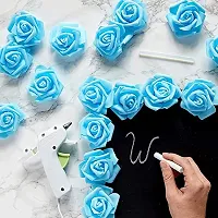 Classic Rose Flower Heads Mini Foam Artificial Roses Diy Wedding Flowers Accessories Make Bridal Hairclip,Headbands,Party Baby Shower Home Decorate Flower 7 Cm (Sky Blue, 24)-thumb2