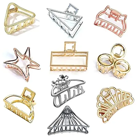 Metal Hair Clips For Women Stylish Latest Medium Size Clutchers For Hair, Cute Hair Clips For Girls, Hair Clutcher For Women, Design, (Pack Of 8)