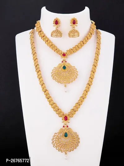 Stylish Golden Brass Beads Jewellery Set For Women