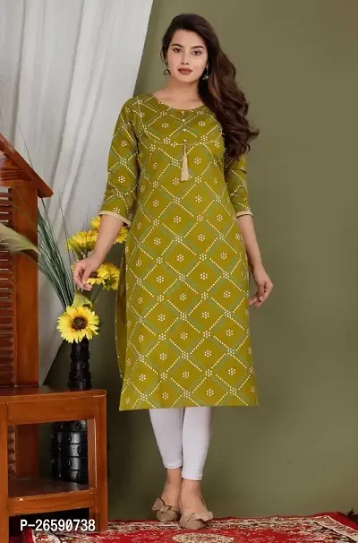 Straight Green Printed Viscose Rayon Kurta For Women-thumb0