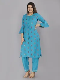 Stylish A-Line Blue Printed Viscose Rayon Kurta Bottom Set For Women-thumb1