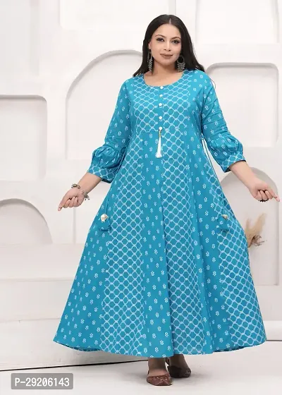 Stylish Pure Cotton Stitched Ethnic Gown For Women