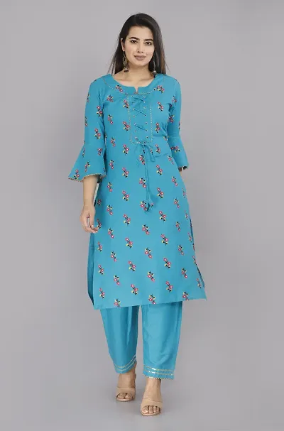 Stylish Viscose Rayon A-Line Printed Kurta Bottom Set