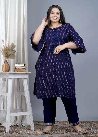 Stylish Viscose Rayon A-Line Printed Kurta Bottom Set