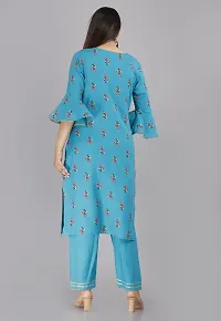 Stylish A-Line Blue Printed Viscose Rayon Kurta Bottom Set For Women-thumb3