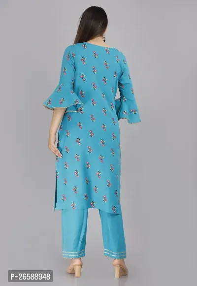 Stylish A-Line Blue Printed Viscose Rayon Kurta Bottom Set For Women-thumb4