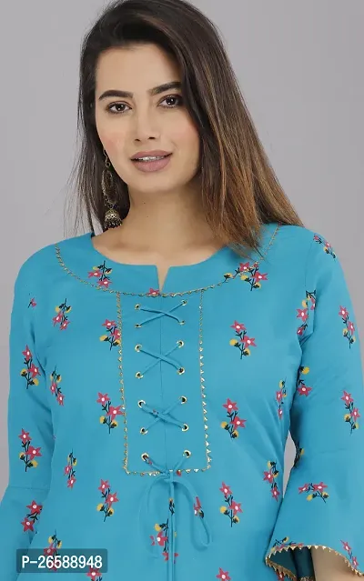 Stylish A-Line Blue Printed Viscose Rayon Kurta Bottom Set For Women-thumb3