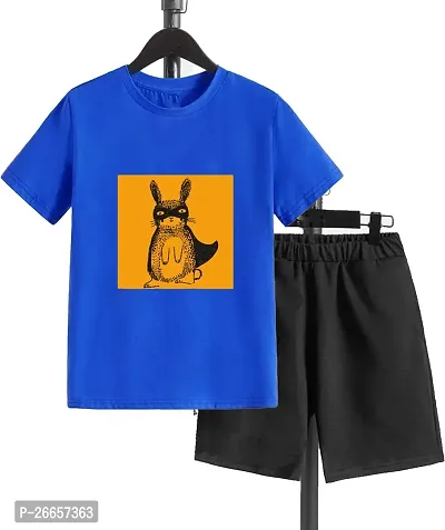 Stylish Cotton Blend Blue Printed T-Shirts With Shorts For Boys-thumb0