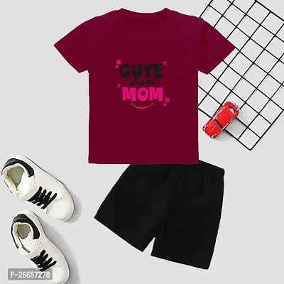 Stylish Cotton Blend Maroon Printed T-Shirts With Shorts For Boys