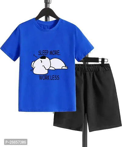 Stylish Cotton Blend Blue Printed T-Shirts With Shorts For Boys