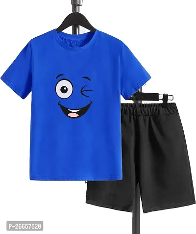 Stylish Cotton Blend Blue Printed T-Shirts With Shorts For Boys