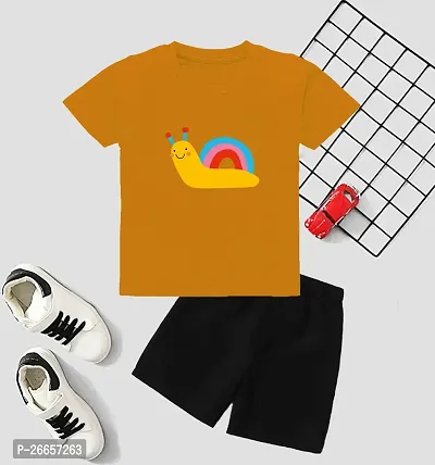 Stylish Cotton Blend Yellow Printed T-Shirts With Shorts For Boys