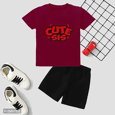 Stylish Cotton Blend Maroon Printed T-Shirts With Shorts For Boys-thumb0