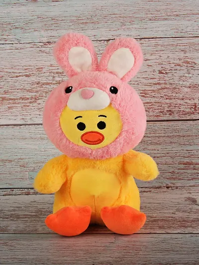 Cute Yellow Duck with Pink Bunny Hood Soft / Plush Toy for Boys  Girls, Height - 22 Cm