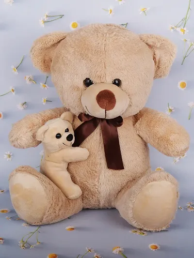 Dukiekooky Cute  Adorable Light Brown Cuddling Mom with Baby Soft Plush Toys for Boys  Girls, Height - 30 Cm