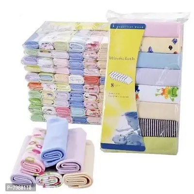 Kids Baby Cotton Washclothes Napkin Hankies Soft Face Towels-Pack Of 8 Pcs ( Multicolour  Multidesign)-thumb0