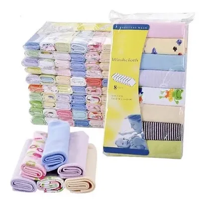 Kids Baby Cotton Washclothes Napkin Hankies Soft Face Towels-Pack Of 8 Pcs ( Multicolour  Multidesign)