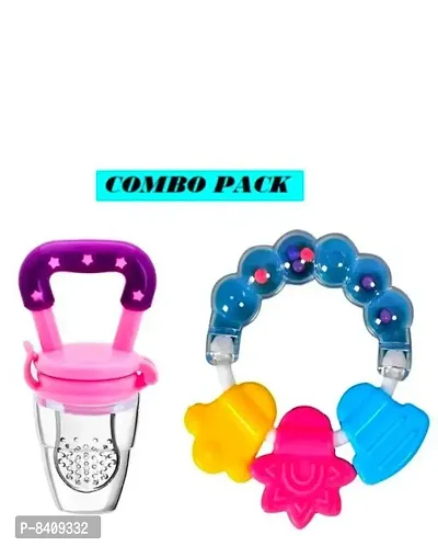 Baby Rattle Toy/Teether With Fresh Fruit Feeder. Both Varient Of Teether In This Pack Of 2 Pcs Of Assorted Colour.-thumb0