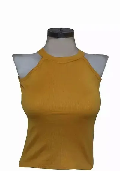 Elegant Blend Solid Crop Length Tops For Women