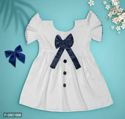 Fabulous White Cotton Solid Frock For Girls-thumb0