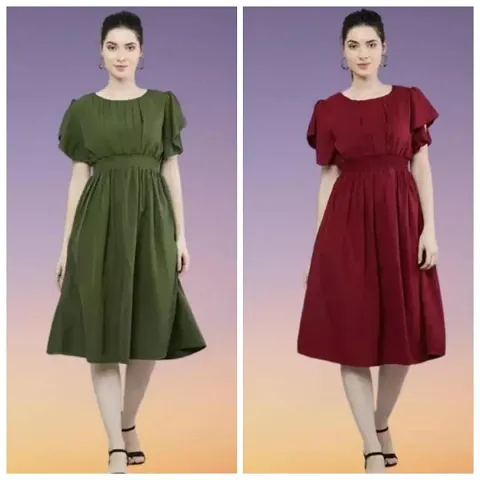 Stylish Rayon Self Pattern A-Line Dress For Women Pack of 2