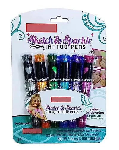 Glitter Tattoo Pens for Kids, Tattoo Pen for Kids, Art Supplies Sparkle Temporary Sketch Tattoo Pen for Kids  Adults, 6 Colors Washable Tattoo Pens