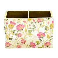 Handcrafted Premium Finish Pistacio Glossy Floral Marble Finish Two Rack Wooden Cutlery Stand-thumb2