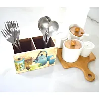 Handcrafted Premium Finish Matte Contemporary Print Design Wooden Cutlery Stand-thumb4
