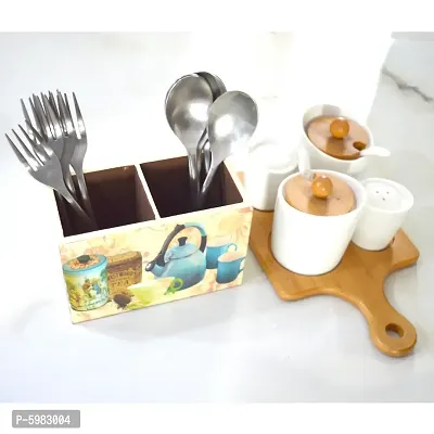 Handcrafted Premium Finish Matte Contemporary Print Design Wooden Cutlery Stand-thumb5