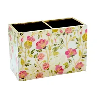 Handcrafted Premium Finish Pistacio Glossy Floral Marble Finish Two Rack Wooden Cutlery Stand-thumb3