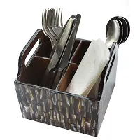 Handcrafted Premium Finish Glossy Brown Marble Design Four Rack Wooden Cutlery Stand-thumb2