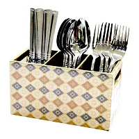 Handcrafted Premium Finish Royal Bloom Glossy Floral Marble Finish Three Rack Wooden Cutlery Stand-thumb1