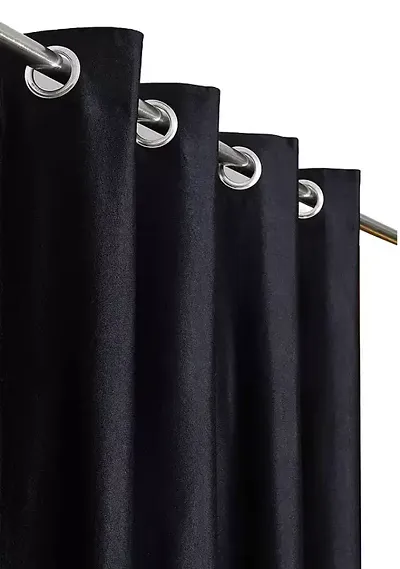 Stylish Black Polyester Solid Window Curtains