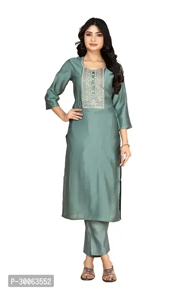 Stylish Green Silk Self Pattern Kurta Bottom Set For Women-thumb0