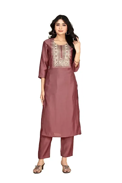 Stylish Silk Self Pattern Kurta Bottom Set For Women