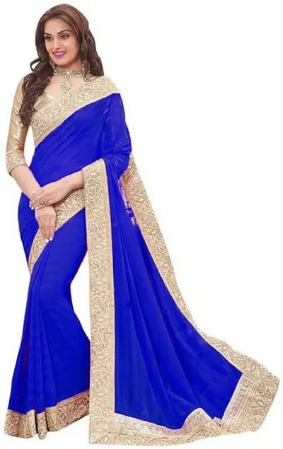 Beautiful Georgette Solid Sarees with Golden Border and Blouse