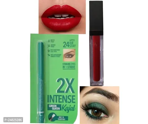 1 MATTE ME ULTRA SMOOTH RED LIP COLOR + 24 HRS LASTING 2X INTENSE GREEN WATERPROOF KAJAL